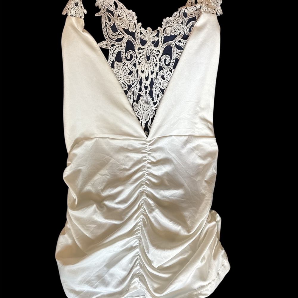 Gorgeous White Ruched Sleeveless Tank Top NWOT